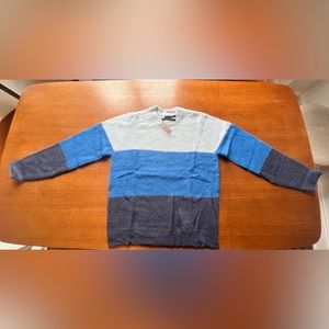 Blue Fluffy knit colour block jumper